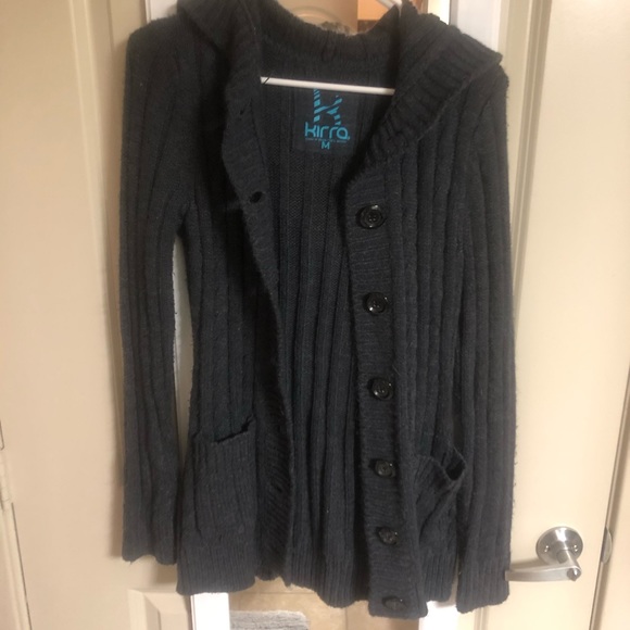 Grey button up sweater with hood - Picture 5 of 6